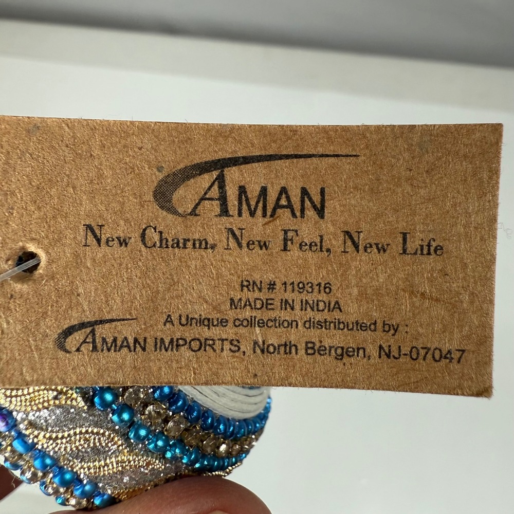 Aman Beaded Napkin Rings Set of 4 Blue Gold Decorative Dining Table - Picture 3 of 6